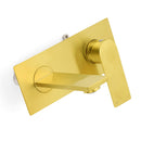 Brushed Gold Cubic Square Wall Mount Basin Mixer Laundry Tap Spout Vanity Faucet