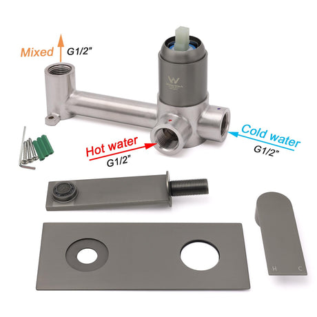 WELS 4.5L/m Gun Metal Square Wall Mount Basin Mixer Laundry Faucet Tap Spout Set