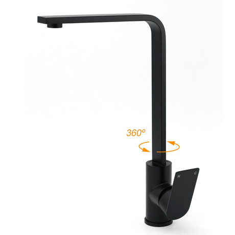 WELS Matte Black High Rise Gooseneck Kitchen Sink Laundry Mixer Faucet Tapware