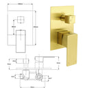 Watermark 1/2 Inch Shower Mixer Diverter Brushed Gold Square Stainless Steel Set