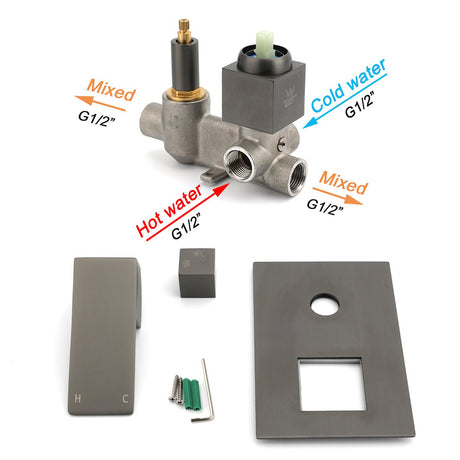 Gun Metal Square Stainless Steel Bath Shower Mixer 2 Way Switch Diverter Watermark