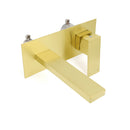 Brushed Gold Square Wall Mount Basin Mixer Laundry Vanity Tap Spout Faucet Set