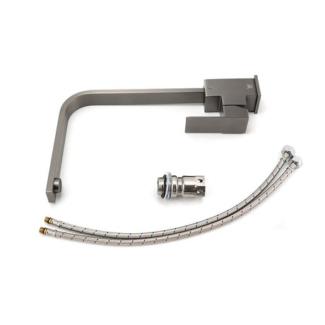 WELS Gun Metal Square Gooseneck Swivel Laundry Kitchen Mixer Faucet Sink Tap Set