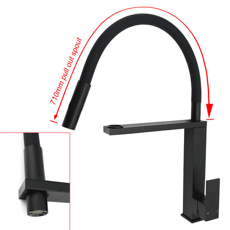 Matt Black Swivel Kitchen Sink Basin Mixer Swivel Faucet Tapware Pull Out Spout