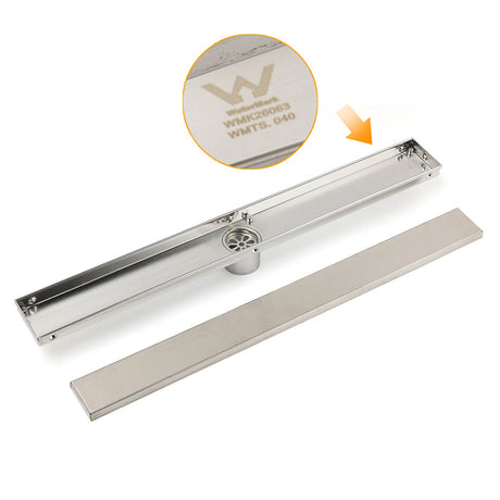 304 Stainless Steel 600mm Tile Insert Linear Shower Grate Floor Drain 50mm Waste