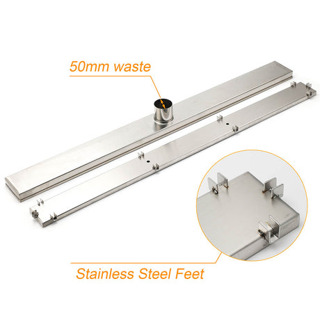 WaterMark Brushed Steel 900mm Tile Insert Shower Grate Floor Drain 50mm Outlet
