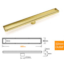 Brushed Gold 600mm Tile Insert Linear Shower Grate Floor Drain 50mm Outlet Waste