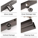 Gun Metal Bathroom Tile Insert 800mm Linear Shower Grate Floor Drain 50mm Waste
