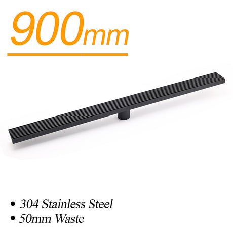 Matt Black 900mm Long Strip Fence Shower Grate Floor Drain 50mm Waste Watermark