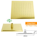 WELS Brushed Gold 10" Square Thin Rain Shower Head 400mm Straight Wall Arm Set