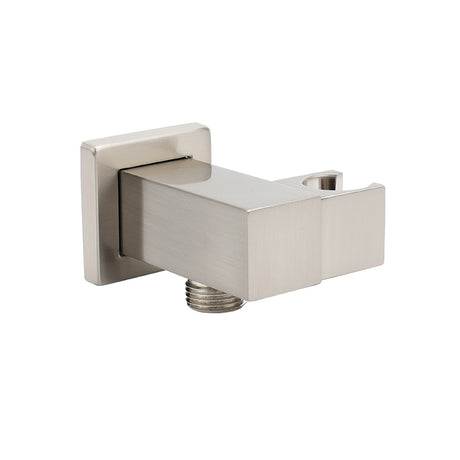 Brushed Nickel Square Bracket Flexible Shower Head Holder Wall Connector 1/2