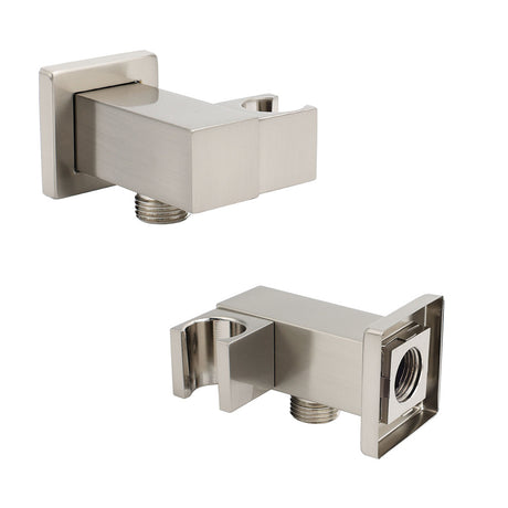 Brushed Nickel Square Bracket Flexible Shower Head Holder Wall Connector 1/2