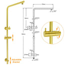 Brushed Gold Twin Shower Large Round 12" Rain Head Handheld Silde Wall Rail Arm