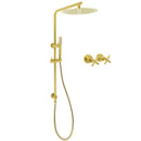 WELS Brushed Gold Twin Shower Large Round 12" Rain Head Metal Handheld Silde Wall Rail New Luxury Mixer