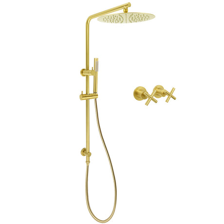 WELS Brushed Gold Twin Shower Large Round 12
