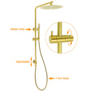 WELS Brushed Gold Twin Shower Large Round 12" Rain Head Metal Handheld Silde Wall Rail New Luxury Mixer