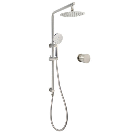 Brushed Nickel Dual Shower Set Sliding Rail Arm 8