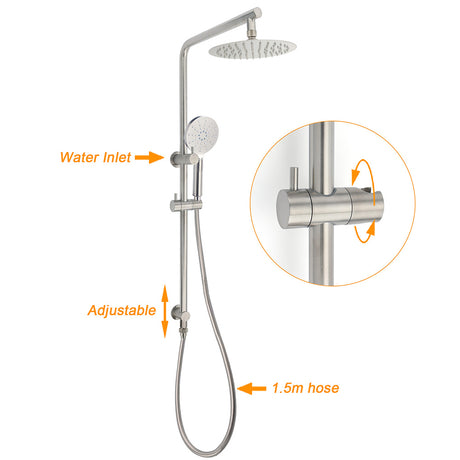 WELS Brushed Nickel 2in1 Shower Set Sliding Rail Arm 8