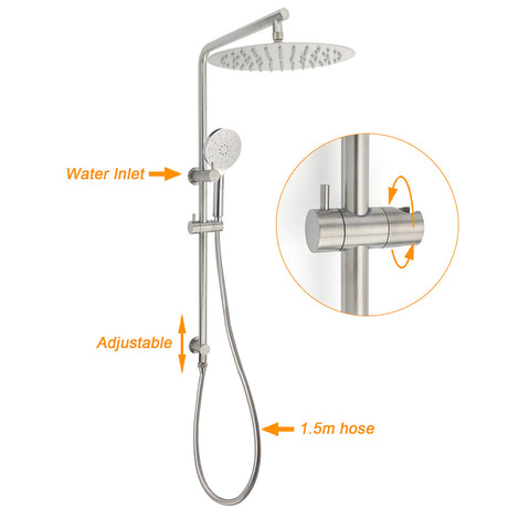 WELS Brushed Nickel Dual Shower Set Sliding Rail Arm 12