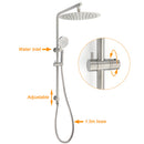 Brushed Nickel 2in1 Shower Set Sliding Rail Arm 12" Round Head Handheld Twin Taps Hot Cold Water Control