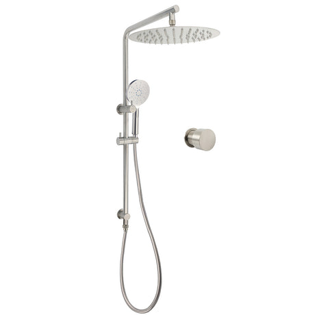 Brushed Nickel Dual Shower Set Sliding Rail Arm 12