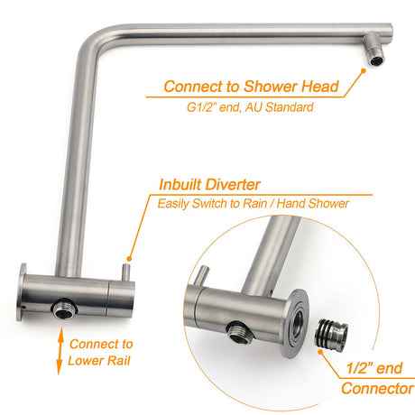 Brushed Nickel 2in1 Shower Set Sliding Rail Arm 8