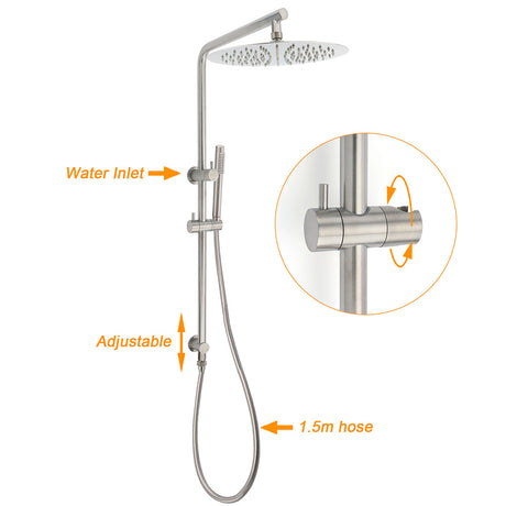 Brushed Nickel Dual Shower Set Sliding Rail Arm 12