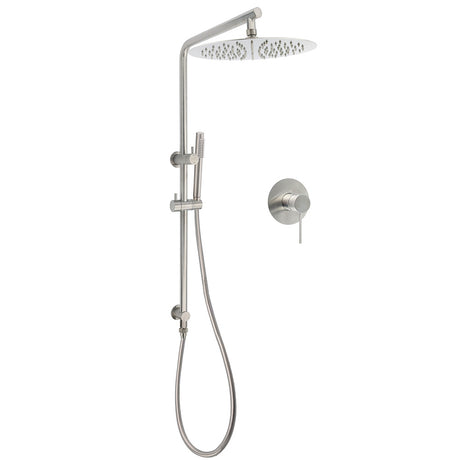 WELS Brushed Nickel 2in1 Shower Set Sliding Rail Arm Large 12