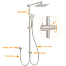 Brushed Nickel 8" Rain Head Shower Square 3 Modes Handheld Sliding Rail Arm Mixer Dual Set