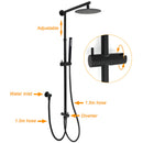 WELS Matt Black 2in1 Shower 8" Round Head Set Sliding Rail Single Mode Handheld + Twin Taps