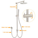Brushed Nickel Round 8" Rain Head Shower 1 Mode Handheld Sliding Rail Arm Mixer 2in1 Set