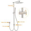 Brushed Nickel 12" Large Rain Head Twin Shower Handheld Rose Sliding Rail Arm Set With Mixer