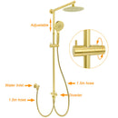 WELS Brushed Gold 2in1 Shower 8" Round Head Set 3 Mode Handheld Rose Sliding Rail Twin Taps