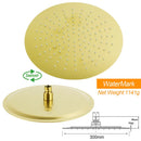 WELS Brushed Gold Large Round Shower 12" Head 3 Mode Handheld Rose Sliding Rail Arm Set