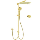 Brushed Gold Dual Round Shower 12" Top Head 3 Mode Handheld Sliding Rail Arm Mixer Valve