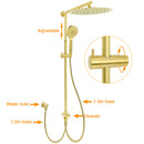Brushed Gold Dual Round Shower 12" Top Head 3 Mode Handheld Sliding Rail Arm Mixer Valve