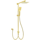 Brushed Gold Square 8" Rain Shower Head 3 Mode Handheld Sliding Rail Arm Dual Diverter Set