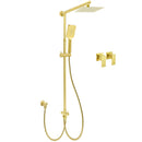 Brushed Gold Dual Square 8" Rain Shower Head 3 Mode Handheld Sliding Rail Arm Twin Taps Set