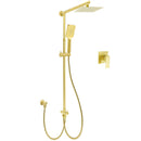WELS Brushed Gold Square 8" Rain Shower Head 3 Mode Handheld Sliding Rail Arm Dual Mixer Set
