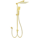 Brushed Gold Square 10" Rain Head 3 Mode Handheld Rose Sliding Rail Arm Dual Shower Set