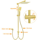 WELS Brushed Gold Square 10" Rain Head 3 Mode Handheld Sliding Rail Wall Mixer 2in1 Shower Set