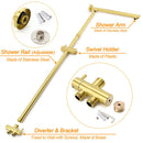 WELS Brushed Gold Square 10" Rain Head 3 Mode Handheld Sliding Rail Wall Mixer 2in1 Shower Set