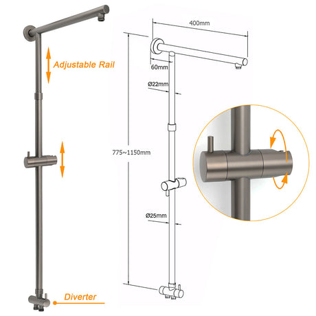WELS Gun Metal 2in1 Shower Set Square 10