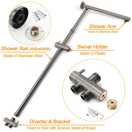 WELS Gun Metal 2in1 Shower Set Square 10