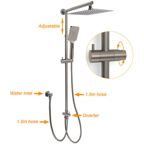 WELS Gun Metal 2in1 Shower Set Square 12