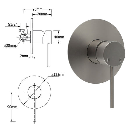 WELS Gun Metal Double Round Shower 10