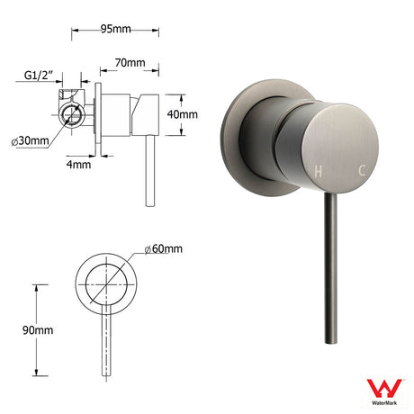 WELS Gun Metal 2in1 Round Shower Set 10