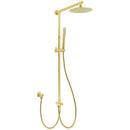 WELS Brushed Gold Twin Shower 8" Round Head Set Single Mode Handheld Rose Sliding Rail Arm