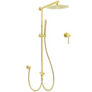 WELS Brushed Gold Dual Large Round Shower Set 12" Rain Head Stainless Steel Handheld Sliding Rail Small Face Mixer