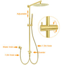 WELS Brushed Gold Dual Large Round Shower Set 12" Rain Head Stainless Steel Handheld Sliding Rail Small Face Mixer